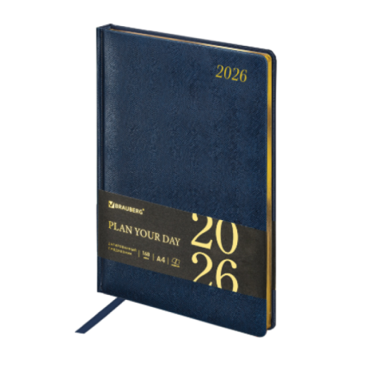 Ежедневник датированный 2026, БОЛЬШОЙ ФОРМАТ, 210х297 мм, А4, "Iguana", под кожу, темно-синий